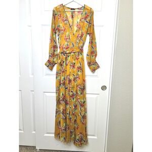 Spy Zone Exchange Maxi Dress Large Yellow Tropical Floral Wrap